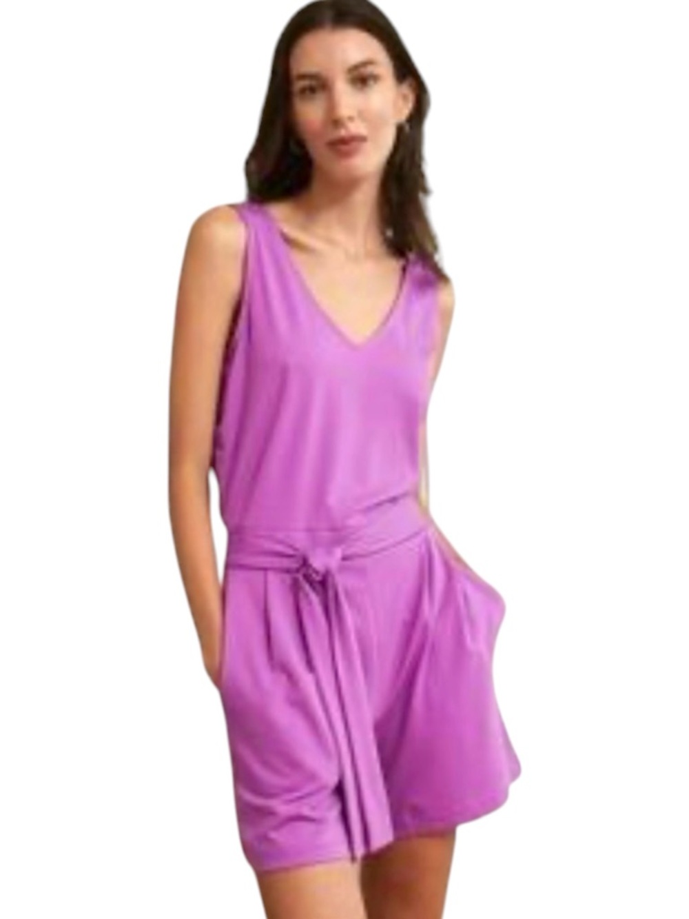 RW&CO Lilac Pink Sleeveless Cross Back Belted Romper (L/XL)